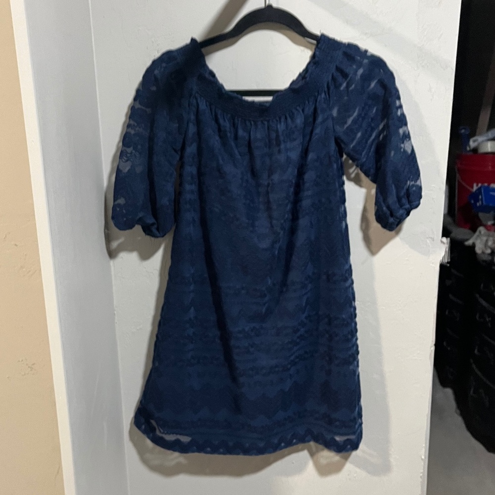 Trina Turk Lace Velvet Dress in Dark Blue Size Small